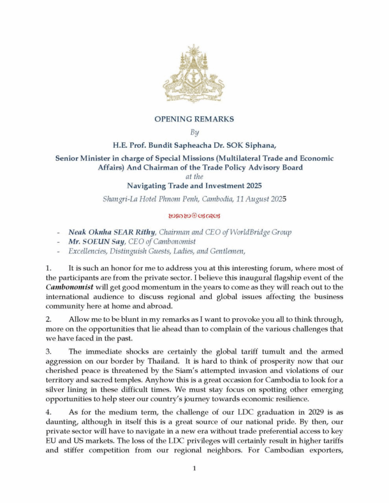 Opening Remark at the Navigating Trade and Investment 2025​​ Forum in English